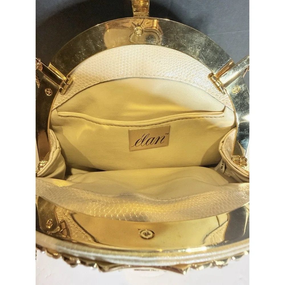 Elan Ivory Evening Clutch Rhinestone Crystal Purse Gold Chain Wedding Bag